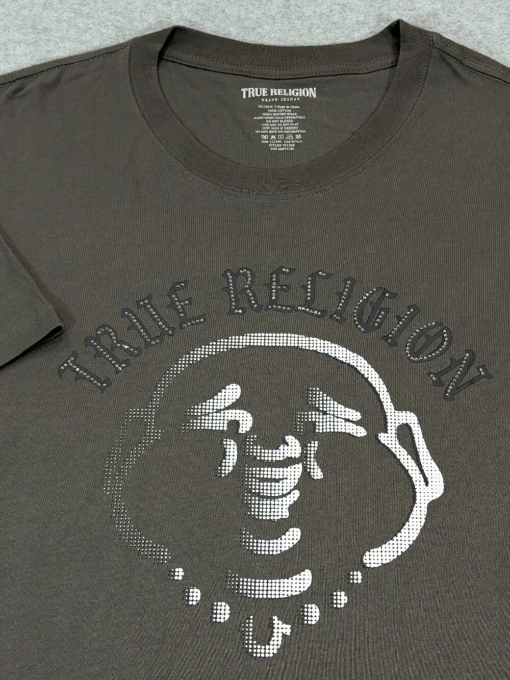 True Religion Studded Buddha Tee T-Shirt Men's XL Charcoal Gray Cotton NWT